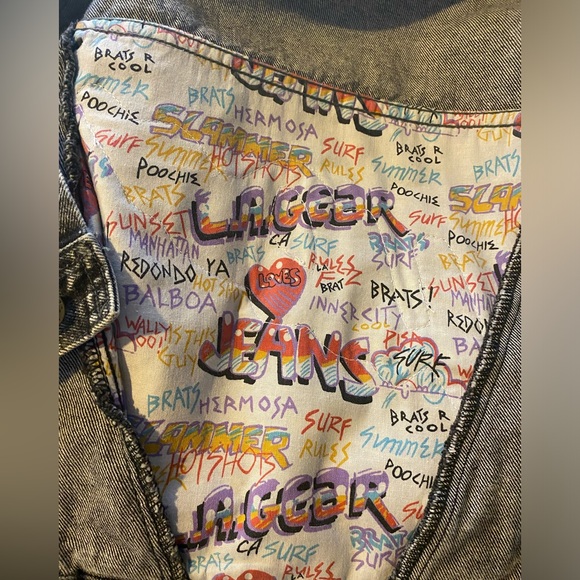 RARE 80s VINTAGE LA GEAR BLACK ACID WASH DENIM CROPPED JACKET - Picture 5 of 9